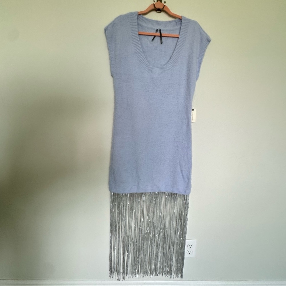 Anthropologie Sky Blue Midi Dress with Fringe - Picture 6 of 10